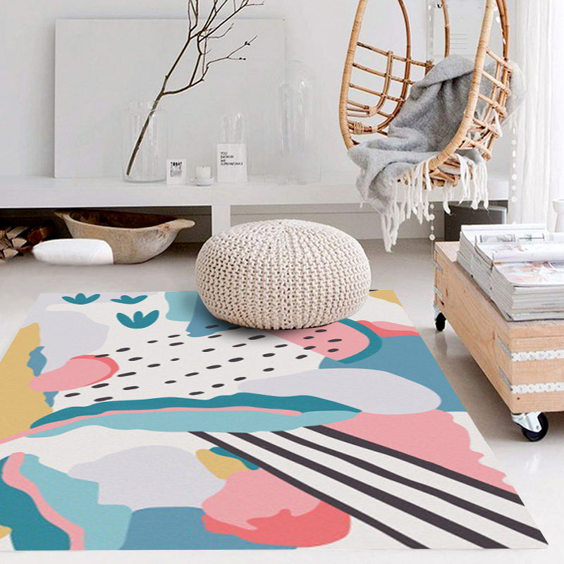 Novelty Living Room Rug Colorful Colorblock Watermelon Print Rug Polyester Anti-Slip Backing Washable Area Rug