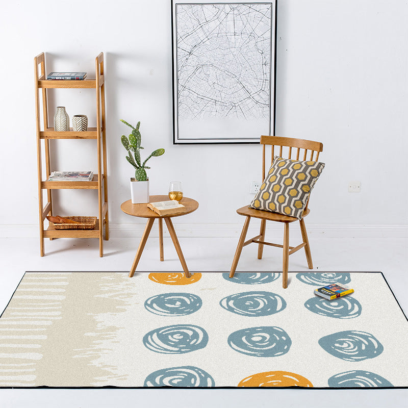 Novelty Living Room Rug in Ivory Geometry Circle Print Rug Polyester Machine Washable Area Rug