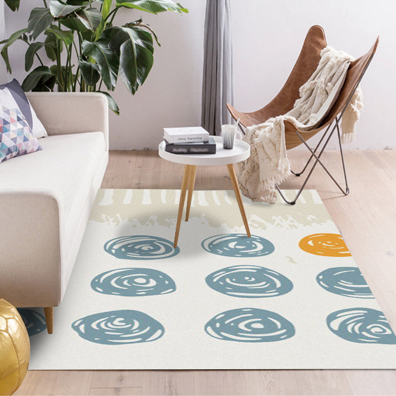 Novelty Living Room Rug in Ivory Geometry Circle Print Rug Polyester Machine Washable Area Rug