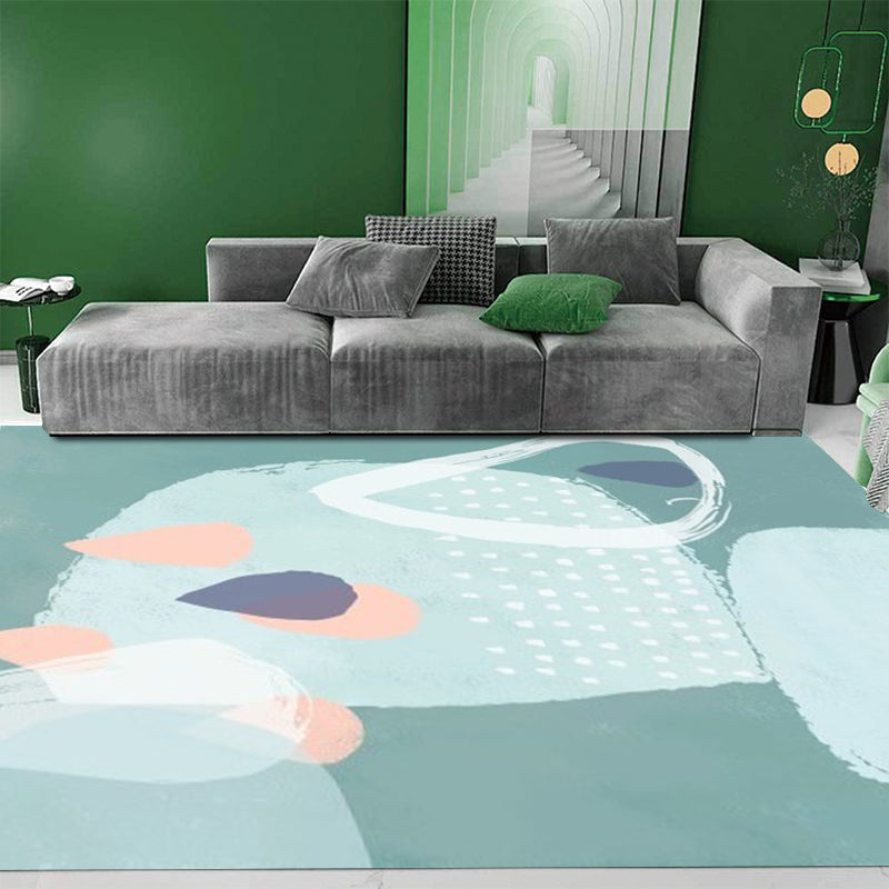 Green Bedroom Rug Novelty Color Block Watercolor Painting Pattern Area Rug Polyester Non-Slip Backing Carpet