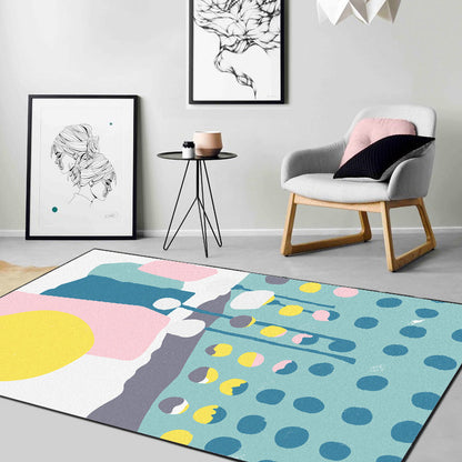 Blue and White Bedroom Rug Novelty Color Block Dots Pattern Area Rug Polyester Non-Slip Washable Carpet - Blue - Clearhalo - 'Area Rug' - 'Rug' - 1612987