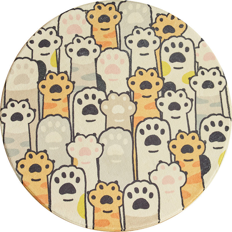 Yellow and White Kids Rug Polyester Cat Footprint Pattern Rug Washable Non-Slip Backing Carpet for Kids' Room - view 3