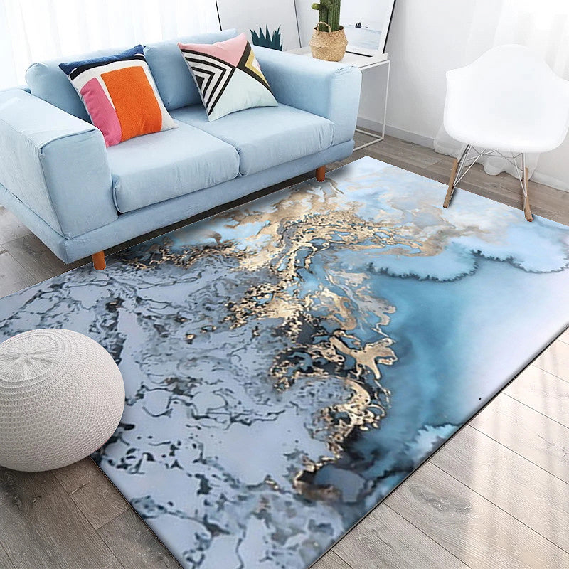 Unique Watercolor Pattern Rug Blue and Grey Modern Rug Polyester Washable Non-Slip Backing Area Rug for Living Room Blue Clearhalo 'Area Rug' 'Modern' 'Rugs' Rug' 1613010