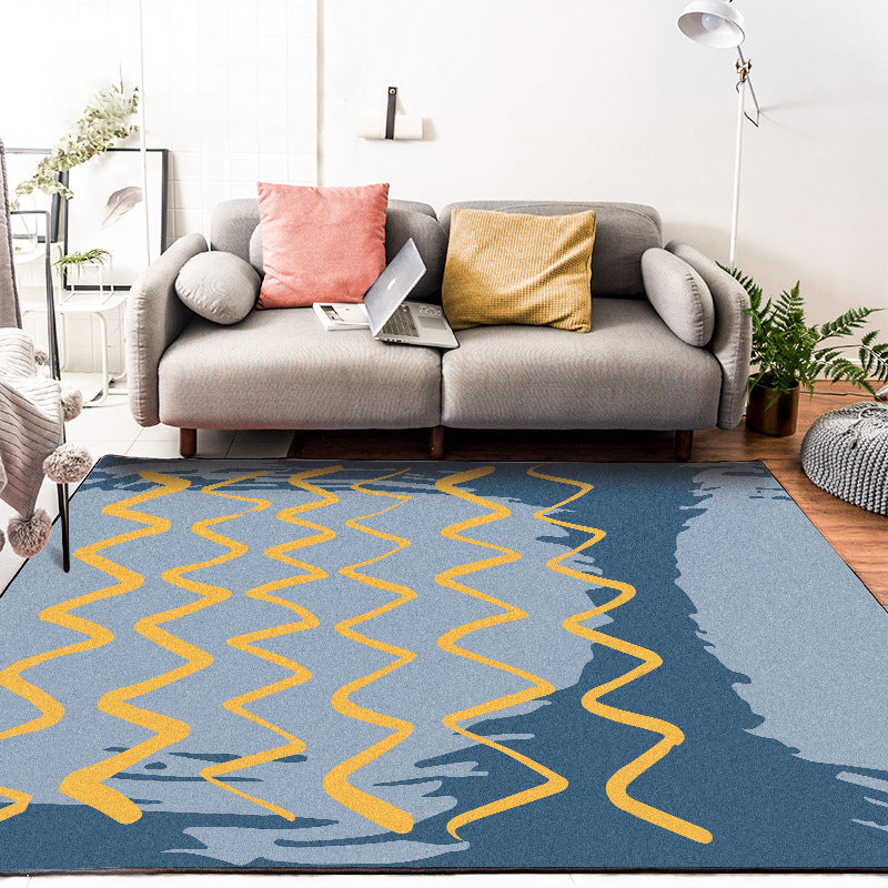 Casual Novelty Rug in Blue Geometric Wave Pattern Rug Polyester Stain-Resistant Carpet for Home Decoration - Blue - Clearhalo - 'Area Rug' - 'Rug' - 1613130