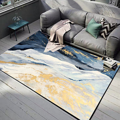 Blue and Gold Bedroom Rug Modern Abstract Cloud Pattern Area Rug Polyester Anti-Slip Washable Carpet Clearhalo 'Area Rug' 'Modern' 'Rugs' Rug' 1613847