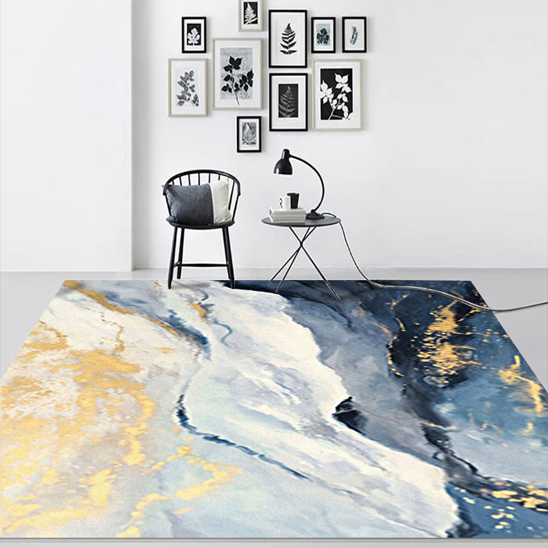 Blue and Gold Bedroom Rug Modern Abstract Cloud Pattern Area Rug Polyester Anti-Slip Washable Carpet Clearhalo 'Area Rug' 'Modern' 'Rugs' Rug' 1613848