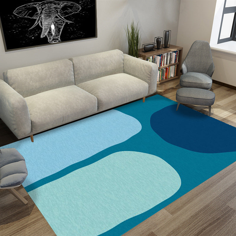 Blue Bedroom Rug Novelty Color Block Pattern Area Rug Polyester Machine Washable Carpet - Blue - Clearhalo - 'Area Rug' - 'Rug' - 1614020