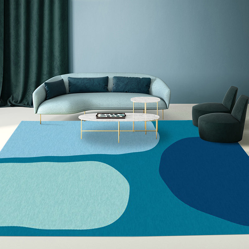 Blue Bedroom Rug Novelty Color Block Pattern Area Rug Polyester Machine Washable Carpet - Clearhalo - 'Area Rug' - 'Rug' - 1614021