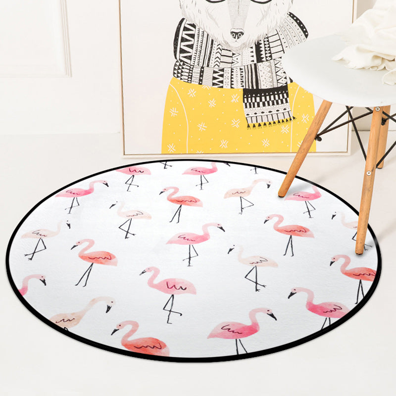 Stylish Kids Rug in White and Blue Animal Flamingo Bear Lion Pattern Rug Polyester Washable Carpet for Children's Room White Clearhalo 'Area Rug' 'Rug' 1624007