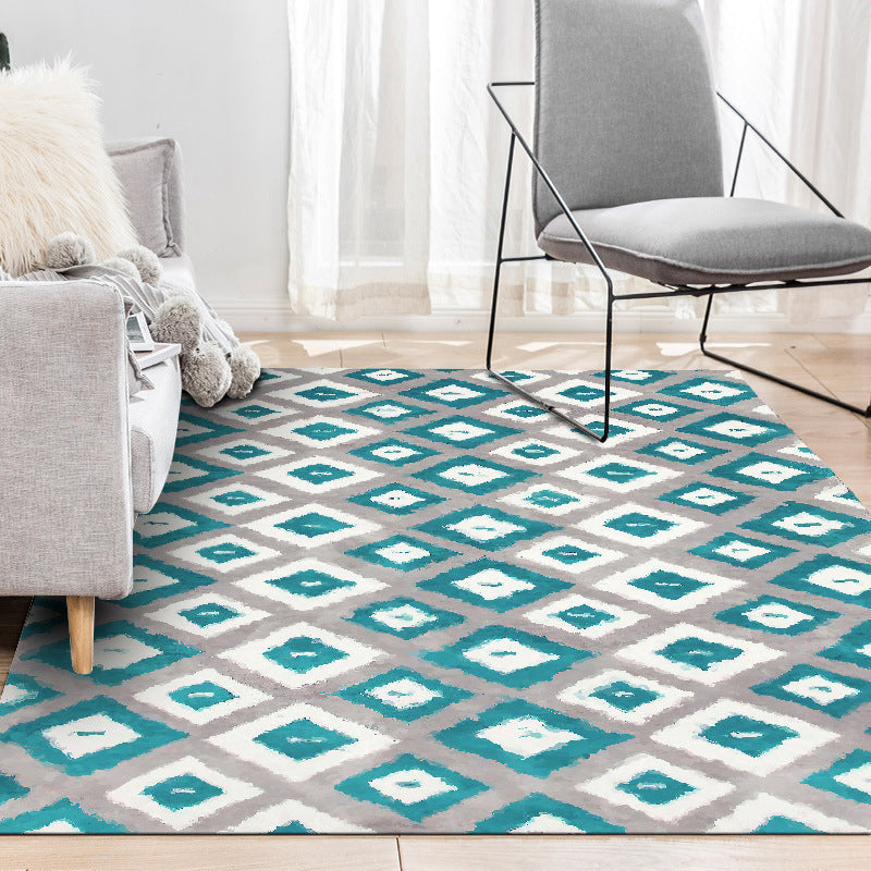 Blue and Grey Bedroom Rug Novelty Geometric Diamond Pattern Area Rug Polyester Pet Friendly Carpet - Blue - Clearhalo - 'Area Rug' - 'Rug' - 1624234