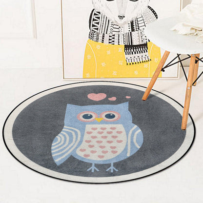 Blue and Ivory Child's Room Rug Kids Animal Bunny Owl Elephant Penguin Pattern Area Rug Polyester Washable Carpet - Smoke Gray - Clearhalo - 'Area Rug' - 'Rug' - 1624366