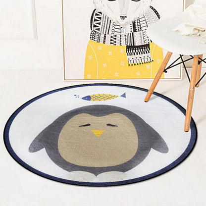 Blue and Ivory Child's Room Rug Kids Animal Bunny Owl Elephant Penguin Pattern Area Rug Polyester Washable Carpet - Black - Clearhalo - 'Area Rug' - 'Rug' - 1624378