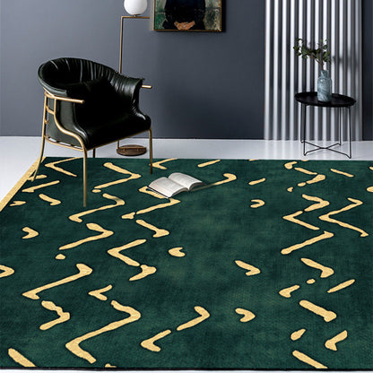 Novelty Living Room Rug in Green Geometry Lines Print Rug Polyester Pet Friendly Area Rug