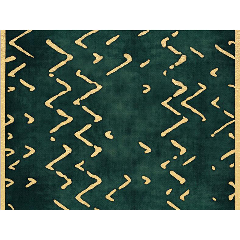 Novelty Living Room Rug in Green Geometry Lines Print Rug Polyester Pet Friendly Area Rug