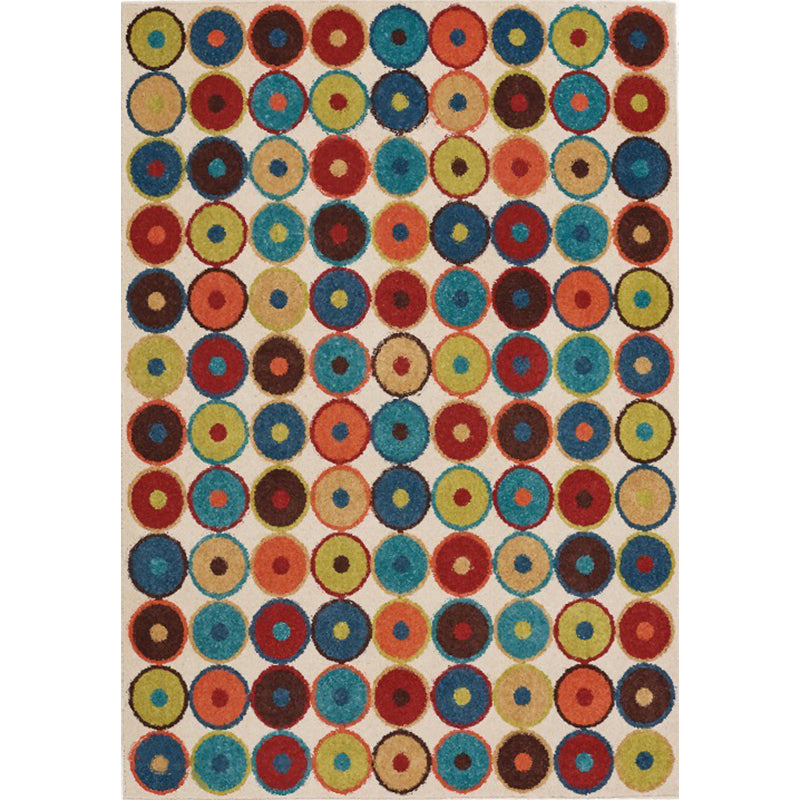 Nordic Novelty Rug in Red and Yellow Geometry Circle Dots Wave Pattern Rug Polyester Pet Friendly Carpet for Home Decor