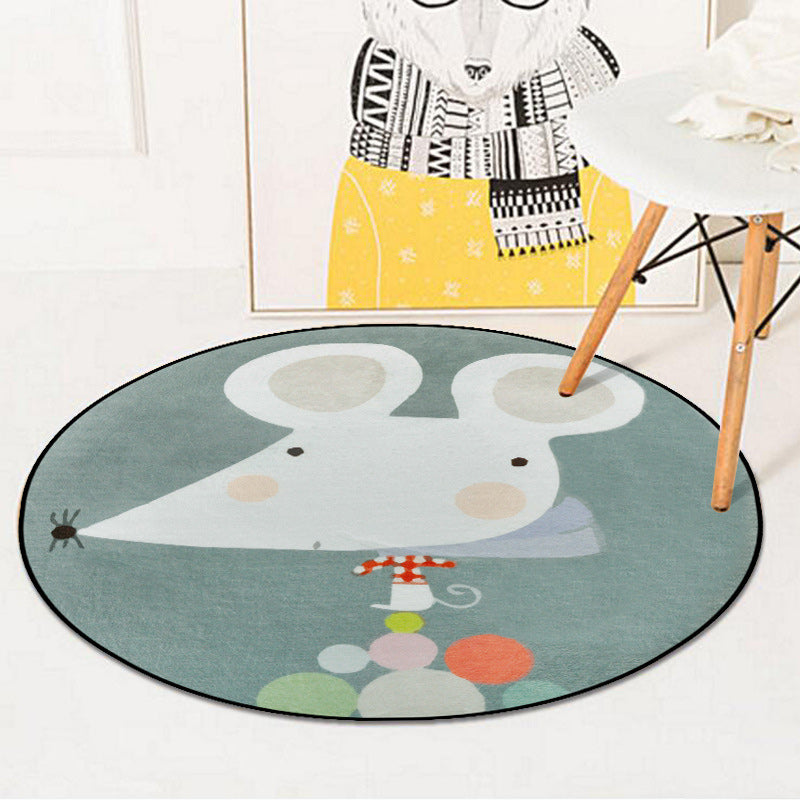 Kids Nursery Rug in Pink and Blue Animal Mouse Lion Mermaid Whale Print Rug Polyester Machine Washable Area Rug - White - Clearhalo - 'Area Rug' - 'Rug' - 1624982