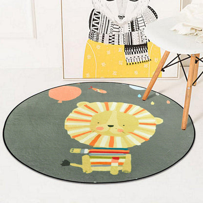 Kids Nursery Rug in Pink and Blue Animal Mouse Lion Mermaid Whale Print Rug Polyester Machine Washable Area Rug - Yellow - Clearhalo - 'Area Rug' - 'Rug' - 1625000