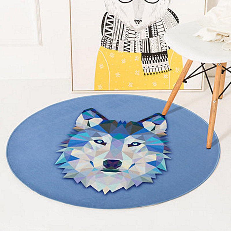 Green and Yellow Child's Room Rug Kids Animal Deer Bear Wolf Cat Pattern Area Rug Polyester Anti-Slip Backing Carpet