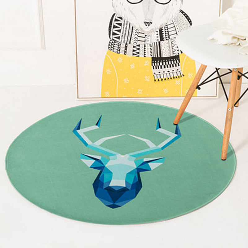 Green and Yellow Child's Room Rug Kids Animal Deer Bear Wolf Cat Pattern Area Rug Polyester Anti-Slip Backing - view 4