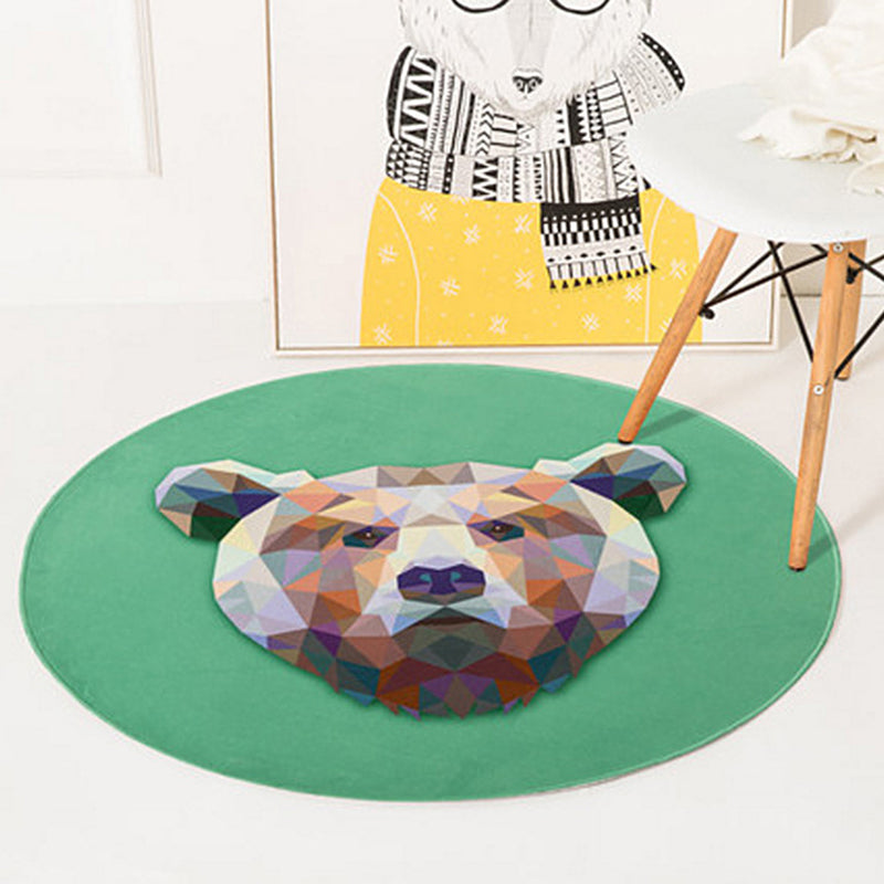 Green and Yellow Child's Room Rug Kids Animal Deer Bear Wolf Cat Pattern Area Rug Polyester Anti-Slip Backing - view 3