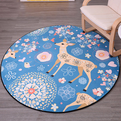 Kids Nursery Rug in Blue Animal Deer Floral Print Rug Polyester Stain-Resistant Area Rug - Blue - Clearhalo - 'Area Rug' - 'Rug' - 1625042