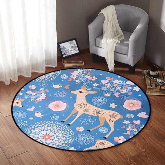 Kids Nursery Rug in Blue Animal Deer Floral Print Rug Polyester Stain-Resistant Area Rug - Clearhalo - 'Area Rug' - 'Rug' - 1625044