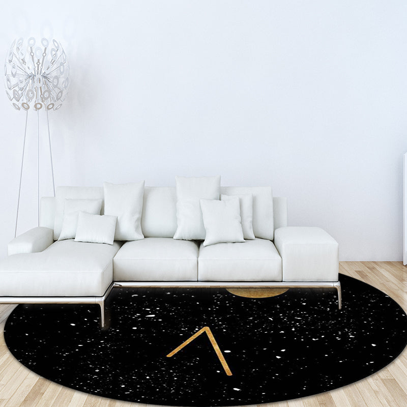 Novelty Outer Space Print Rug Black Polyester Rug Washable Non-Slip Backing Area Rug for Living Room