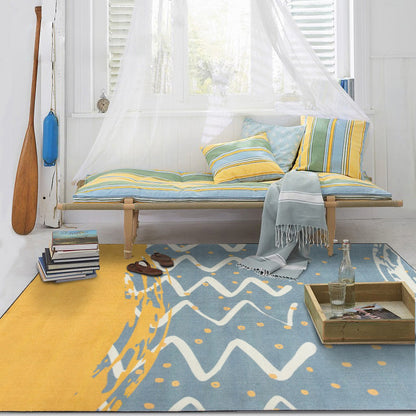 Minimalist Novelty Rug in Blue and Yellow Geometric Dots Wave Pattern Rug Polyester Non-Slip Carpet for Home Decor - Blue - Clearhalo - 'Area Rug' - 'Rug' - 1634318