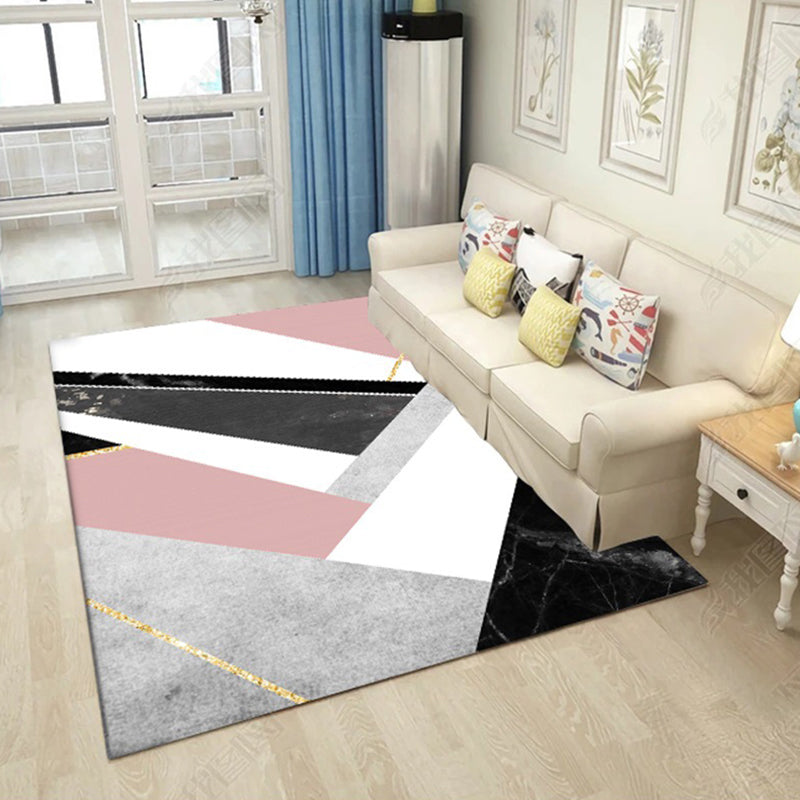 Pink and Black Bedroom Rug Modern Color Block Geometric Marble Pattern Area Rug Polyester Anti-Slip Carpet - Black-White - Clearhalo - 'Area Rug' - 'Modern' - 'Rugs' - Rug' - 1634326