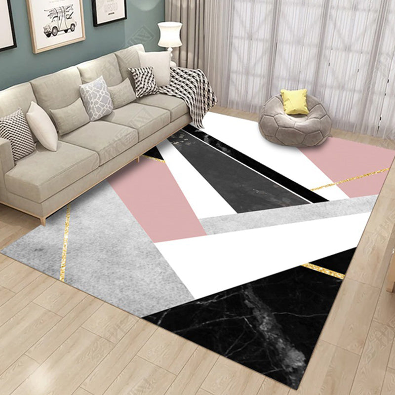 Pink and Black Bedroom Rug Modern Color Block Geometric Marble Pattern Area Rug Polyester Anti-Slip Carpet - Clearhalo - 'Area Rug' - 'Modern' - 'Rugs' - Rug' - 1634327