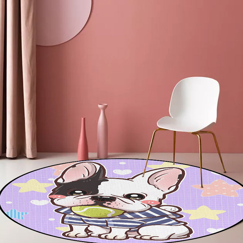 Kids Bedroom Rug in Purple and Red Animal Dog Star Strawberry Print Rug Polyester Non-Slip Area Rug - Clearhalo - 'Area Rug' - 'Rug' - 1634476