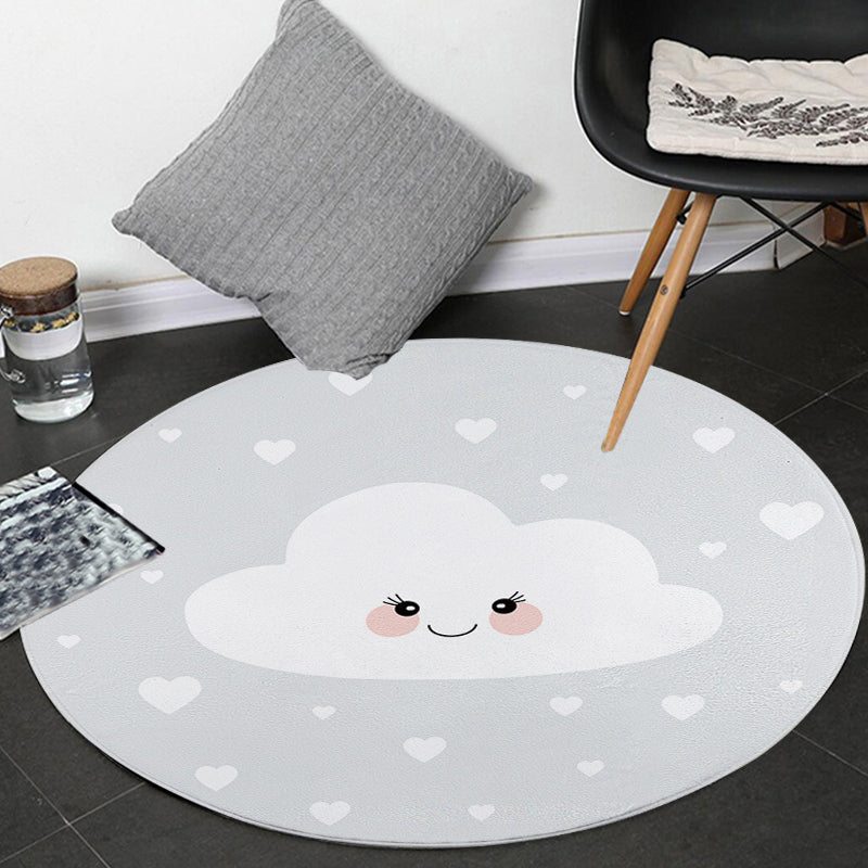 Kids Bedroom Rug in Grey Fairy Tales Cloud Heart Print Rug Polyester Stain-Resistant Non-Slip Area Rug - Grey - Clearhalo - 'Area Rug' - 'Rug' - 1634572