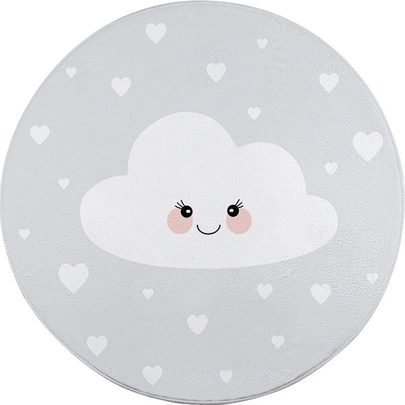 Kids Bedroom Rug in Grey Fairy Tales Cloud Heart Print Rug Polyester Stain-Resistant Non-Slip Area Rug - Clearhalo - 'Area Rug' - 'Rug' - 1634574