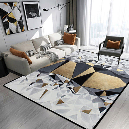 Novelty Living Room Rug in Grey and Gold Geometric Irregular Shape Print Rug Polyester Non-Slip Washable Area Rug