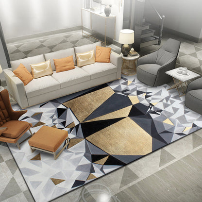 Novelty Living Room Rug in Grey and Gold Geometric Irregular Shape Print Rug Polyester Non-Slip Washable Area Rug