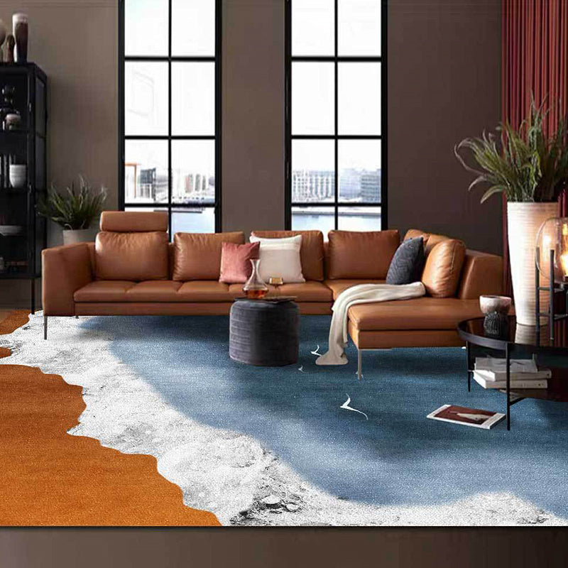 Brown and Blue Contemporary Rug Polyester Geography Pattern Rug Washable Non-Slip Backing Carpet for Living Room - Clearhalo - 'Area Rug' - 'Rug' - 1635181