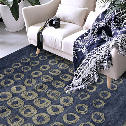 Novelty Living Room Rug in Blue Geometric Circle Print Rug Polyester Non-Slip Backing Washable Area Rug