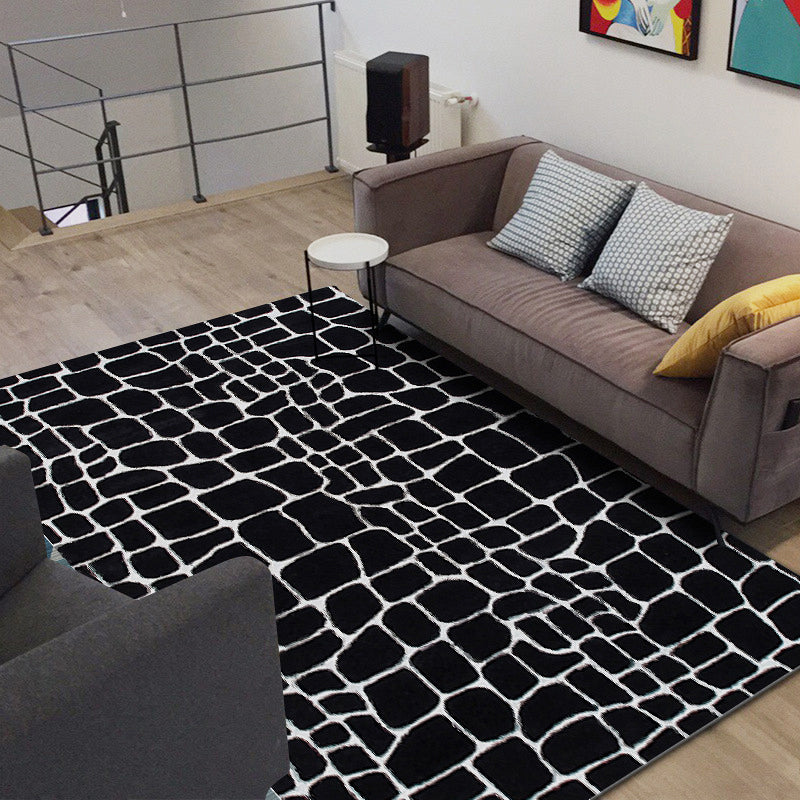 Black and White Contemporary Rug Polyester Crocodile Pattern Rug Washable Non-Slip Backing Carpet for Living Room - Black - Clearhalo - 'Area Rug' - 'Rug' - 1635904