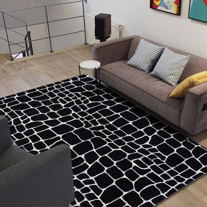 Black and White Contemporary Rug Polyester Crocodile Pattern Rug Washable Non-Slip Backing Carpet for Living Room - Black - Clearhalo - 'Area Rug' - 'Rug' - 1635904