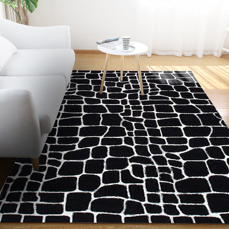 Black and White Contemporary Rug Polyester Crocodile Pattern Rug Washable Non-Slip Backing Carpet for Living Room - Clearhalo - 'Area Rug' - 'Rug' - 1635905