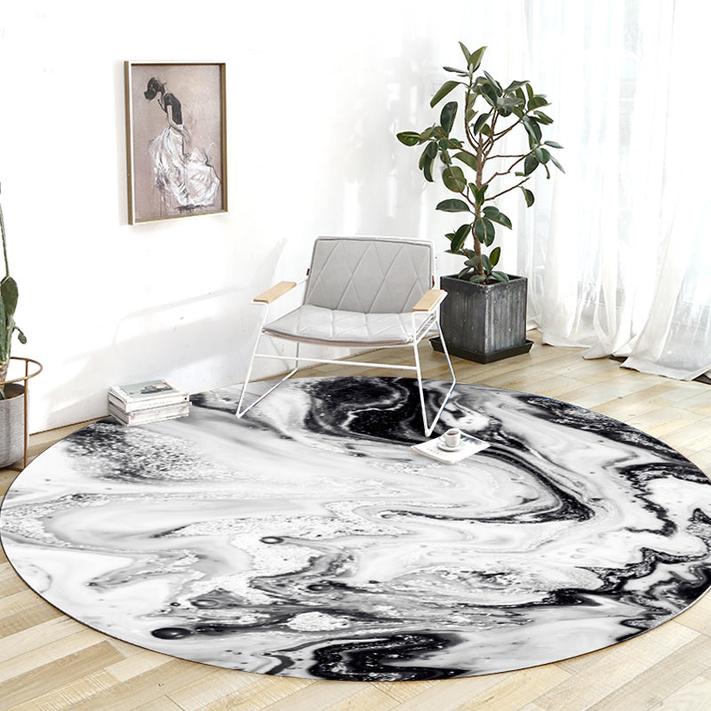 Black and White Bedroom Rug Modern Abstract Oil Painting Pattern Area Rug Polyester Anti-Slip Washable Carpet - Black-White - Design 2 - Clearhalo - 'Area Rug' - 'Modern' - 'Rugs' - Rug' - 1636015