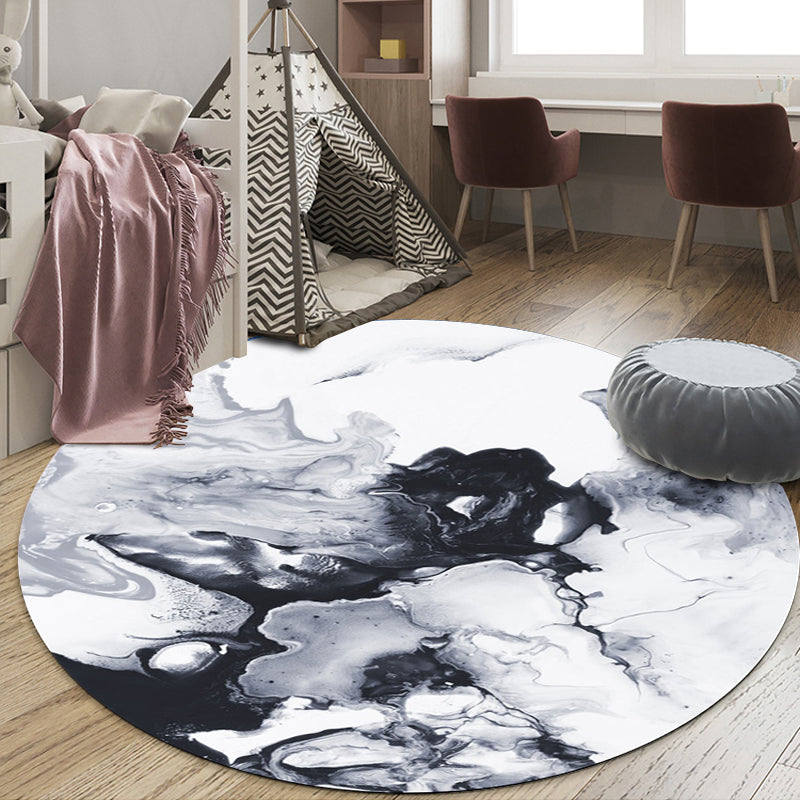 Black and White Bedroom Rug Modern Abstract Oil Painting Pattern Area Rug Polyester Anti-Slip Washable Carpet - Black-White - Design 3 - Clearhalo - 'Area Rug' - 'Modern' - 'Rugs' - Rug' - 1636022