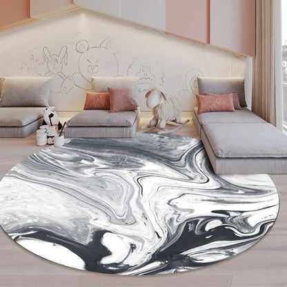 Black and White Bedroom Rug Modern Abstract Oil Painting Pattern Area Rug Polyester Anti-Slip Washable Carpet - Black-White - Design 4 - Clearhalo - 'Area Rug' - 'Modern' - 'Rugs' - Rug' - 1636029