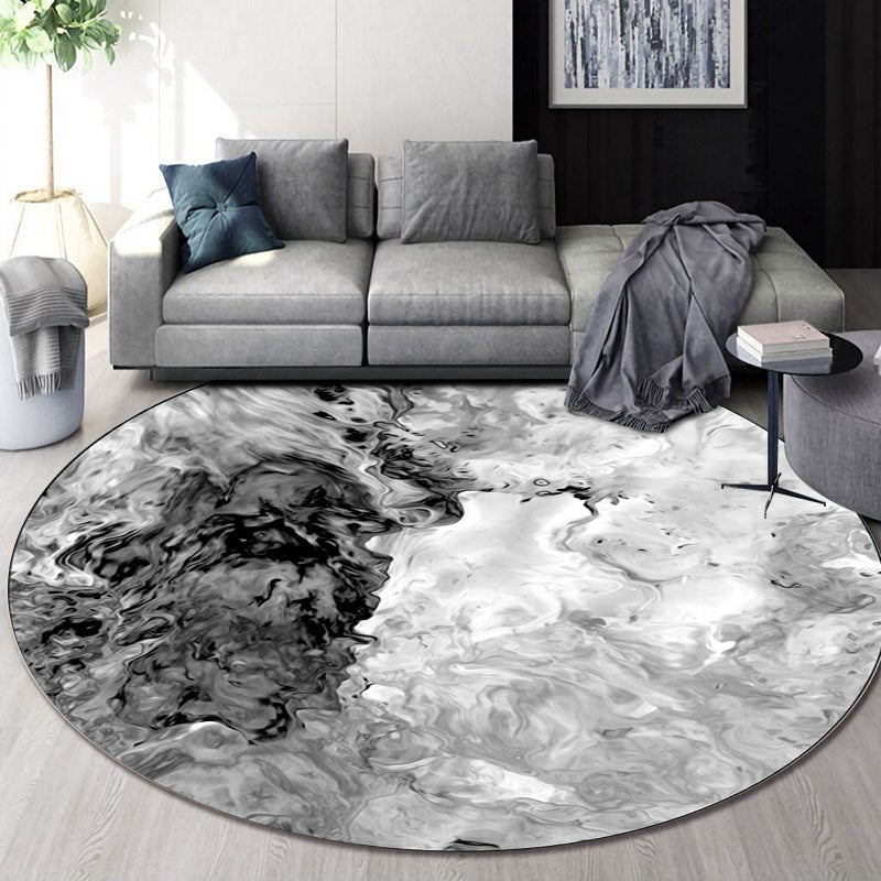 Black and White Bedroom Rug Modern Abstract Oil Painting Pattern Area Rug Polyester Anti-Slip Washable Carpet - Black-White - Design 5 - Clearhalo - 'Area Rug' - 'Modern' - 'Rugs' - Rug' - 1636036