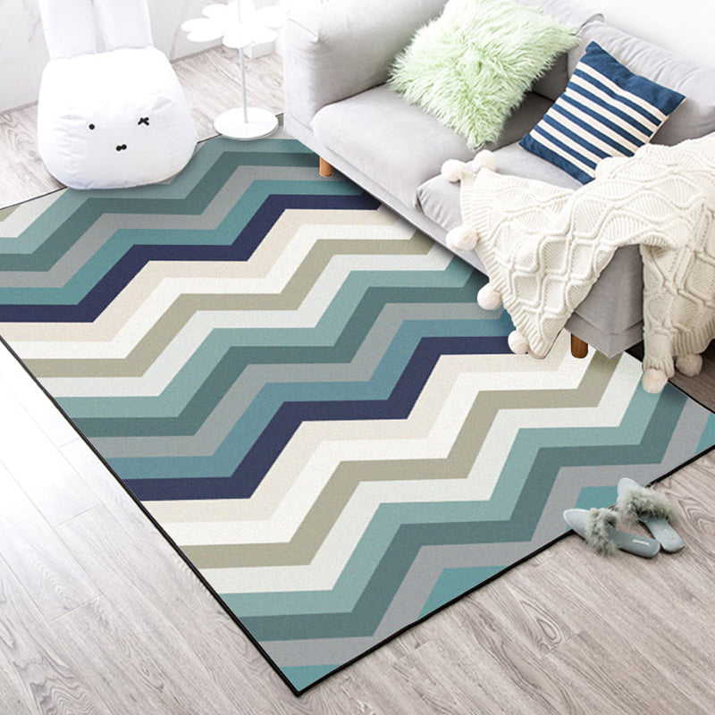 Blue Bedroom Rug Novelty Geometric Wave Pattern Area Rug Polyester Stain-Resistant Carpet - Blue - Clearhalo - 'Area Rug' - 'Rug' - 1636078
