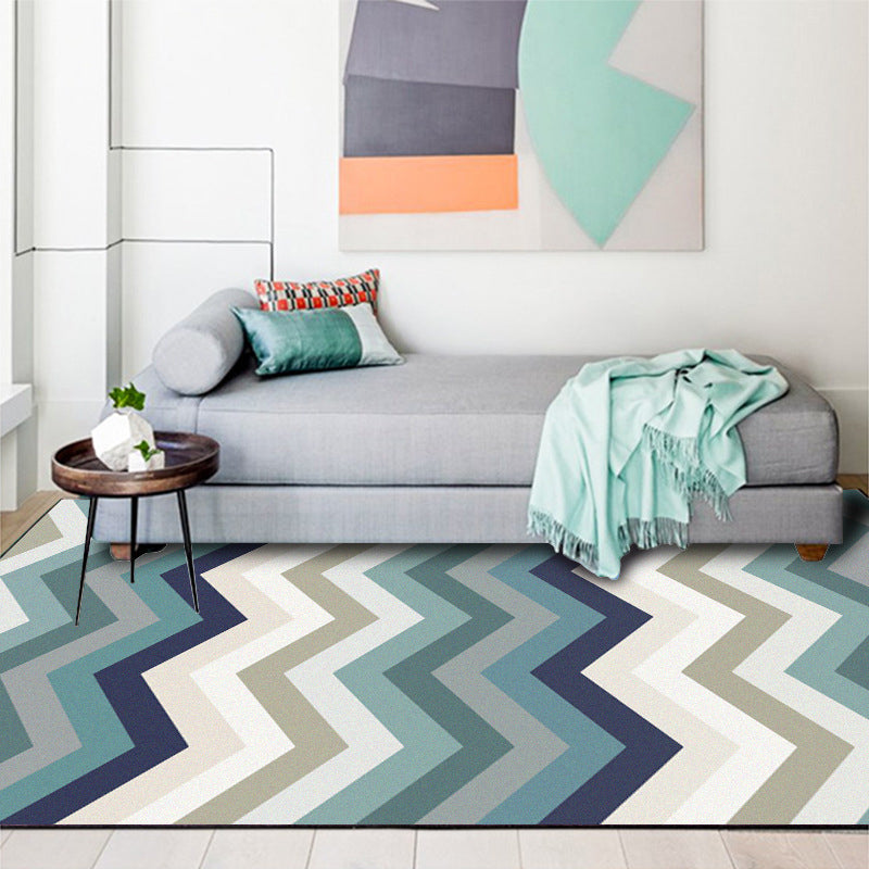 Blue Bedroom Rug Novelty Geometric Wave Pattern Area Rug Polyester Stain-Resistant Carpet - Clearhalo - 'Area Rug' - 'Rug' - 1636079