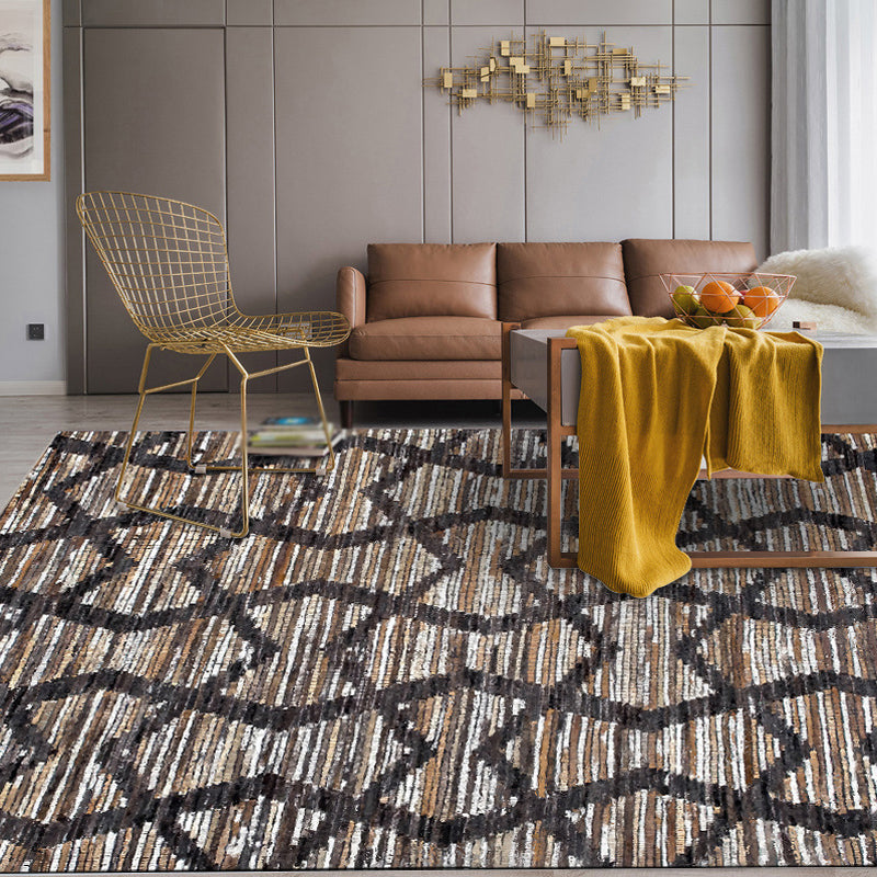 Brown Bedroom Rug Novelty Geometry Stripe Wave Pattern Area Rug Polyester Anti-Slip Backing Carpet - Brown - Clearhalo - 'Area Rug' - 'Rug' - 1636782