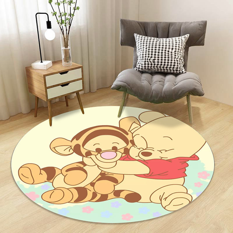 Stylish Kids Rug in Black and Yellow Fairy Tales Rabbit Bear Snowman Pattern Rug Polyester Washable Carpet for Nursery Yellow Clearhalo 'Area Rug' 'Rug' 1636834