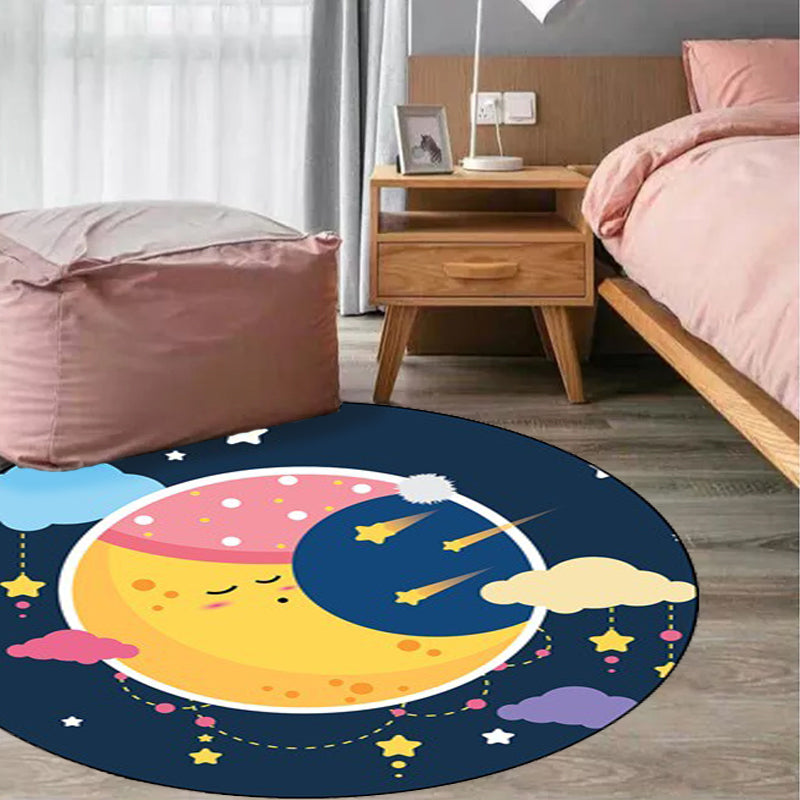 Blue Child's Room Rug Kids Fairy Tales Moon Stars Pattern Area Rug Polyester Anti-Slip Backing Carpet - Clearhalo - 'Area Rug' - 'Rug' - 1636837