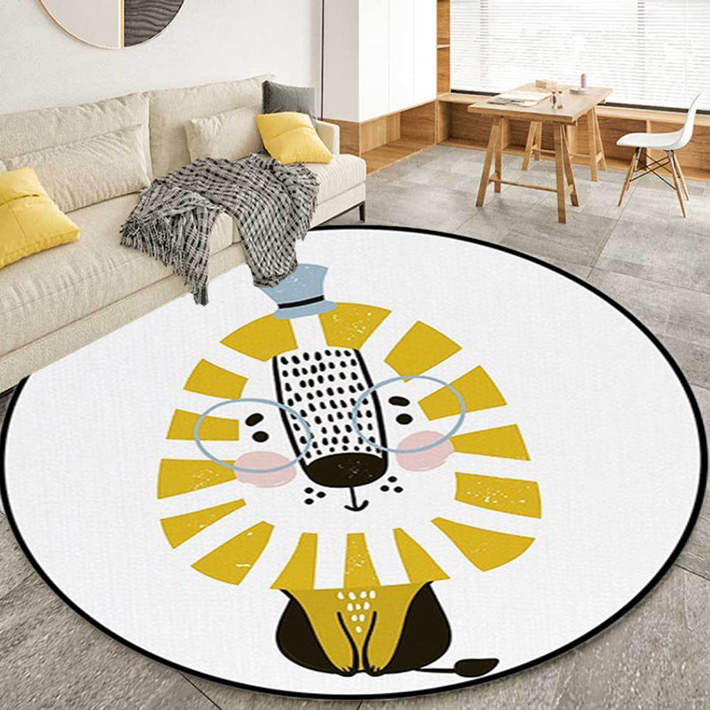 White Child's Room Rug Kids Animal Lion Pattern Area Rug Polyester Anti-Slip Backing Carpet White Clearhalo 'Area Rug' 'Rug' 1636844